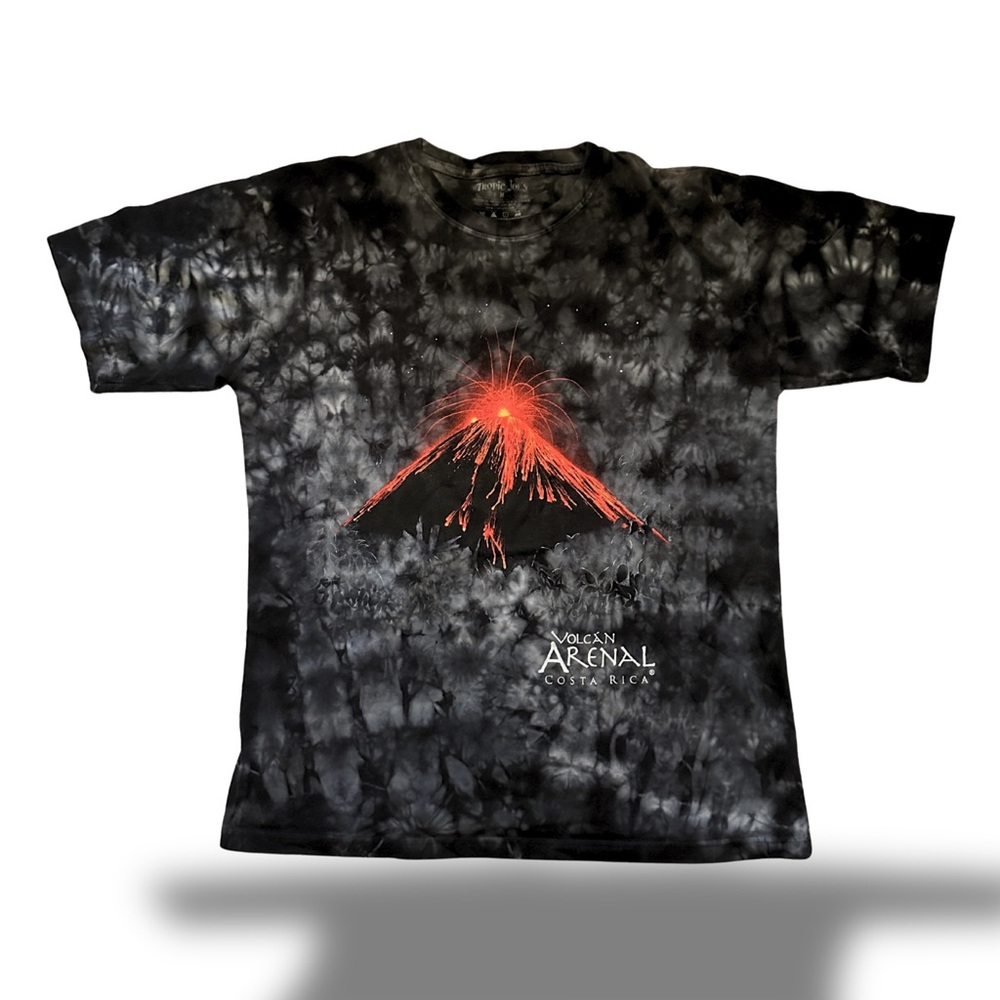 Vintage 90s Costa Rica Volcan Arenal Erupting Volcano Tie Dye Graphic Tee Shirt